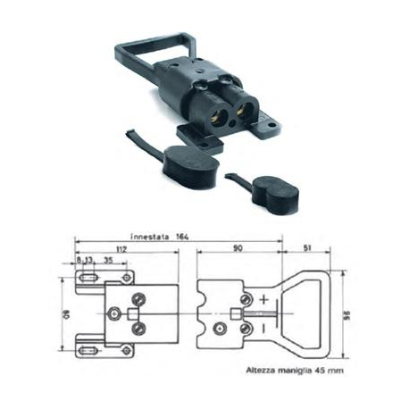 Connettore bipolare BC 250 A - cavo 50 mmq - femmina con maniglia (spina)