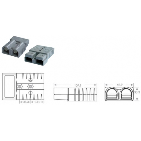 Connettore bipolare SR 350 A - per cavo 70 mmq - 36 V - grigio